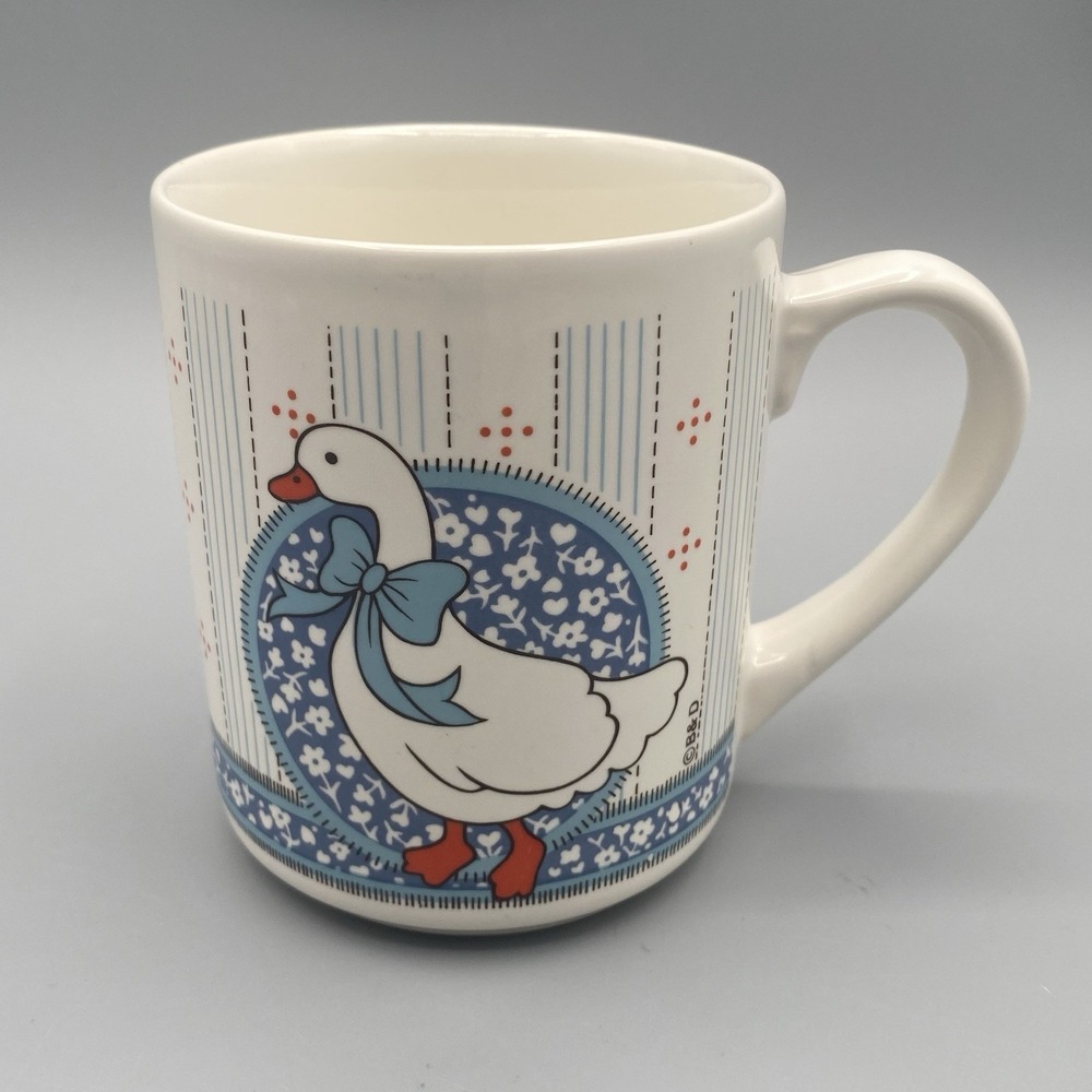 B&D Country Goose Blue Ribbon Coffee Mug Cup Cottagecore 8oz
